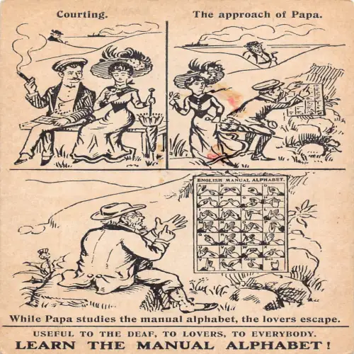 A707 Comic Humor Lernen Sie das manuelle Alphabet umwerben Ansatz von Papa Postkarte