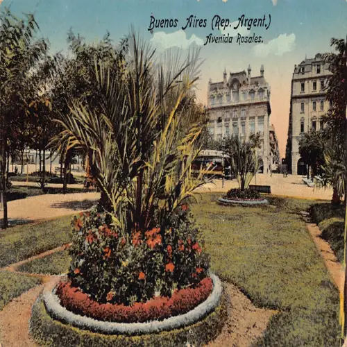 A709 Argentinien Buenos Aires Avenida Rosales Garten Vintage Postkarte