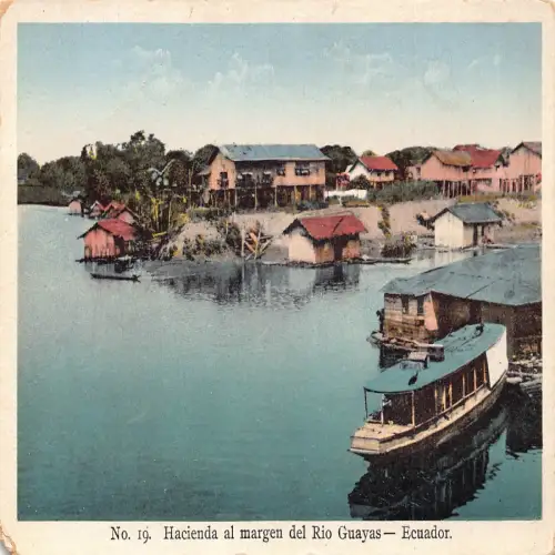 L476 Ecuador Hacienda al margen del Rio Guayas Boot 1934 Vintage Postkarte