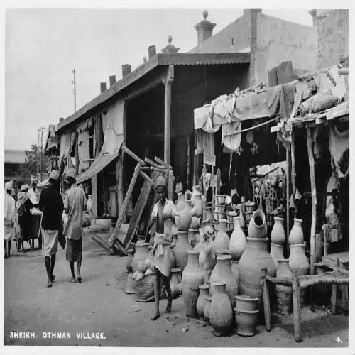 L476 Jemen Aden Sheikh Othman Geschäfte Keramik Echtfoto Vintage Postkarte