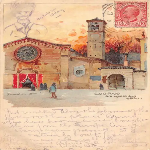 L477 Schweiz 1913 Lugano Chromo Litho Wielandt Vintage Postkarte