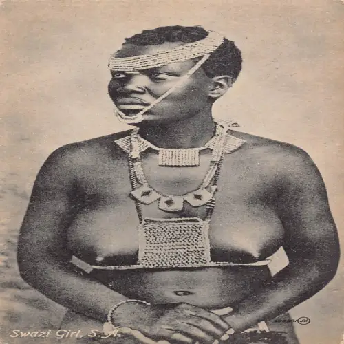L477 Südafrika Swazi Girl Seminude ethnische Vintage Postkarte