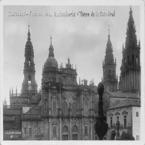 A711 Spanien Santiago Fachada de la Azabacheria y Torre de Catedral RPPC Postkarte