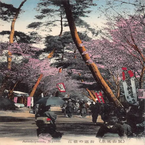 L268 Japan Arashiyama Kyoto Regenschirm Kimonos ethnische Kleidung Vintage Postkarte
