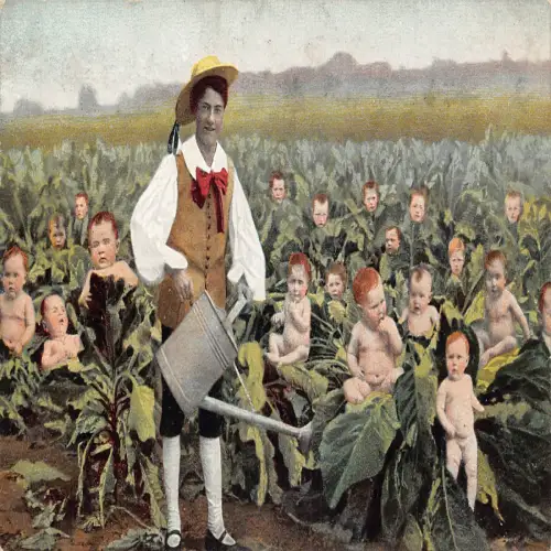 A713 Fantasy Humor Bauer Bewässerung Multi Baby Plantage Postkarte