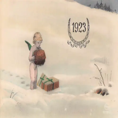 A713 Neujahr Fantasy 1923 nackte Cherub Muffärmel Geschenk Schnee Winter Postkarte
