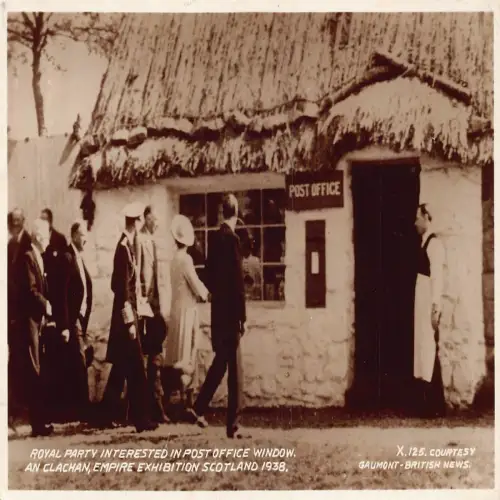 A714 RPPC 1938 Royalty Post Office Clachan Empire Ausstellung Schottland Postkarte