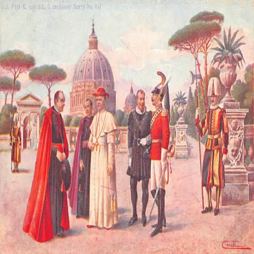 A713 Vatikan Papst Pio X con SE il Cardinale Merry Dal Val Kunst Postkarte