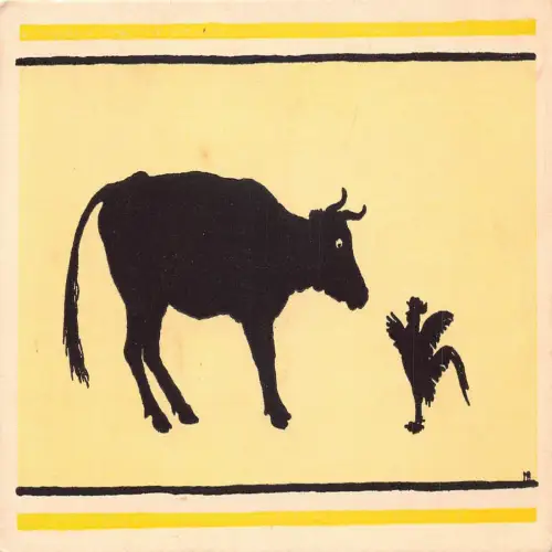 A714 Begegnungen in der Greenwood Silhouette Stier und Hahn Tiere Postkarte