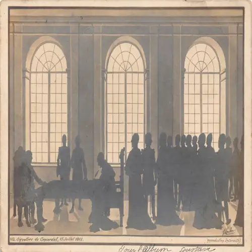 A714 Kunst Signatur de Concordat in 1801 Silhouette Menschen in Hall Postkarte