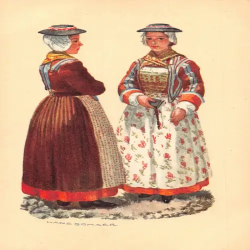 A715 Schweizer Tracht Walliser Frauen Volkskunst von Hans Schaer Postkarte
