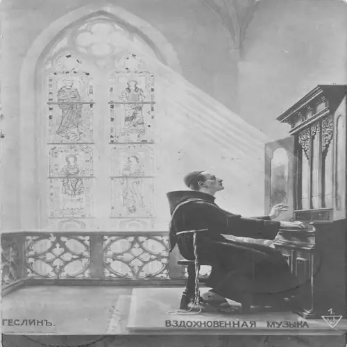 A715 Russische Kunst 1909 Franziskanermönch spielt Klavier in Kirche Postkarte