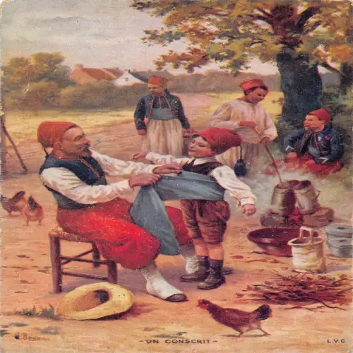 A716 Art War A Conscript WWI French Zouave Soldiers Camp Chicken Boy Postcard