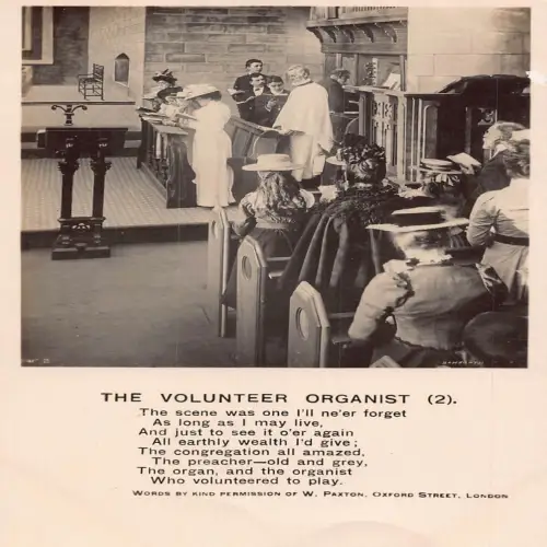 A717 Religiöses Lied Der Freiwillige Organist 2 Kirchenchor RPP Vintage Postkarte