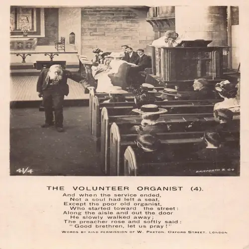 A717 Religiöses Lied Der Freiwillige Organist 4 Kirchenchor Musiker RPPC Postkarte