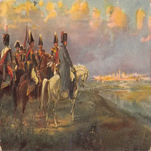 A720 Russischer Kunstkrieg Napoleon auf Spatzberg Kavallerie Militär Vintage Postkarte
