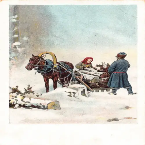 L477 Russland Pferd gezogen Schlitten Kostüm Vintage Postkarte
