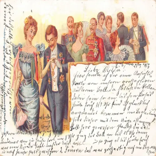 B124 Adel 1904 Elegante Menschen auf Party Paar Vorbereitung Tanz Postkarte