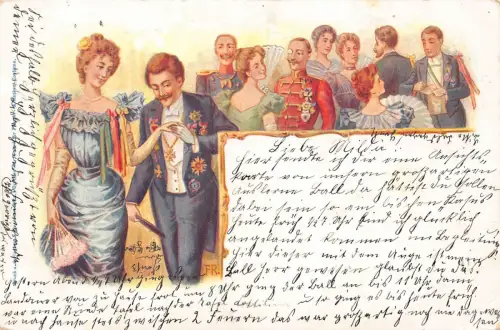 B124 Adel 1904 Elegante Menschen auf Party Paar Vorbereitung Tanz Postkarte