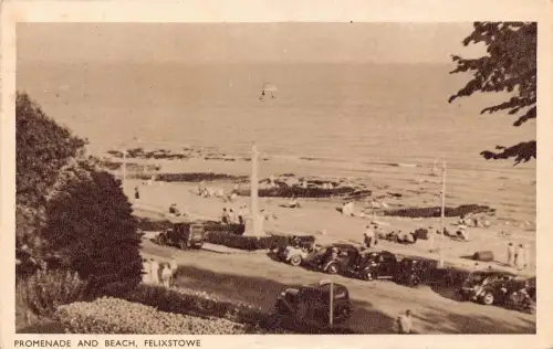 B126 England 1949 Felixstowe Promenade and Beach Vintage Postkarte