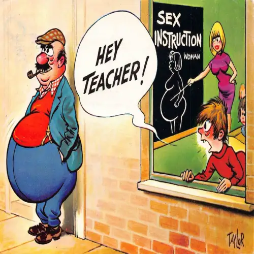 A720 Comic Humor Schule Klasse Unterricht Schwanger Pfeife Rauchen 1972 Postkarte