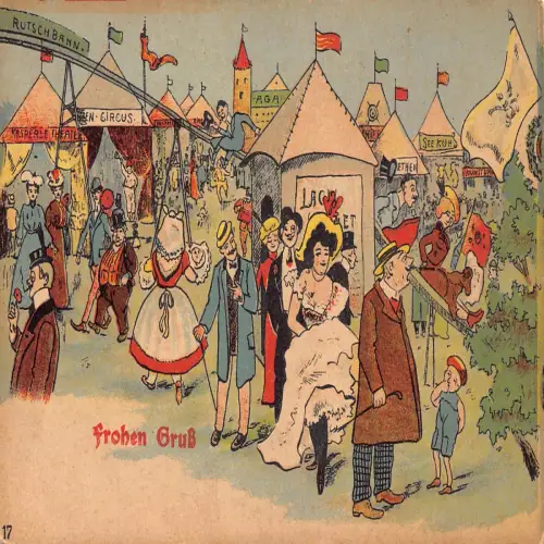 B124 Grüße Karneval Kunst Humor Comic Achterbahn Zirkus Theater Postkarte