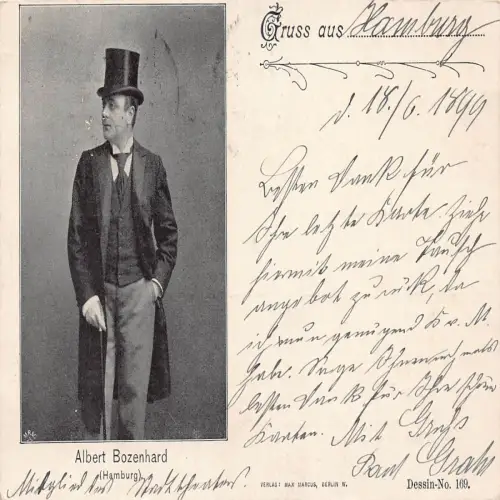 B132 Gruss aus Hamburg 1899 Schauspieler Albert Bozenhard alte Postkarte