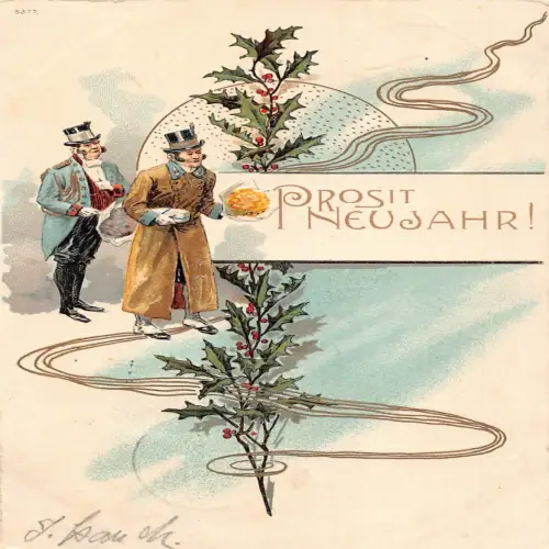 B133 Neujahr 1903 Heiliger Baum Herren Blumenstrauß Jugendstil Postkarte