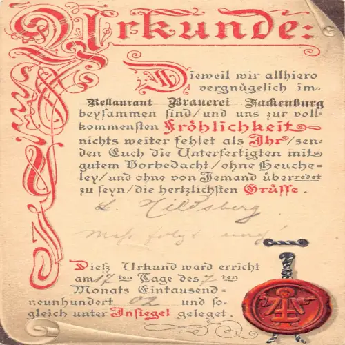 B131 Gaststätte Brauerei Fackenburg Weihnachtsessen Werbung 1902 Postkarte