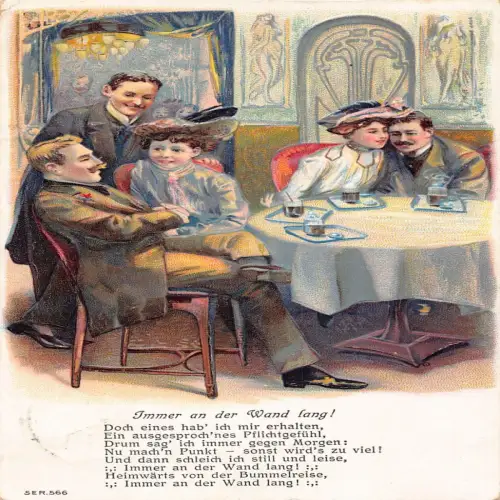 B132 Soziales Leben 1910 Freunde Paare auf Party beim Trinken geprägte Postkarte