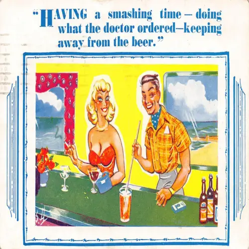A721 Comic Humor 1966 Paar trinkt Cocktail hält sich vom Bier fern Postkarte