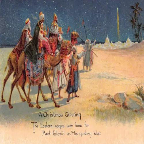 A722 Weihnachtsgrüße Die drei Sterndeuter reiten nach Jerusalem Kamele Postkarte