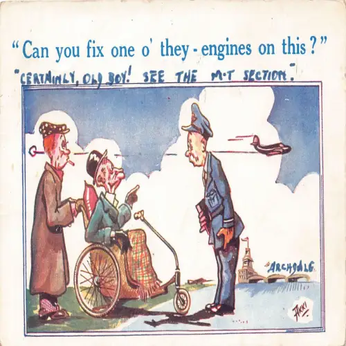 A722 Comic Humor 1949 Flugzeug Pilot Rollstuhl Frau Rauchen Zigarette Postkarte