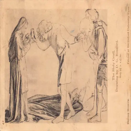 A723 British Museum Der Heilige Gral Zeichnung von DG Rossetti Vintage Postkarte