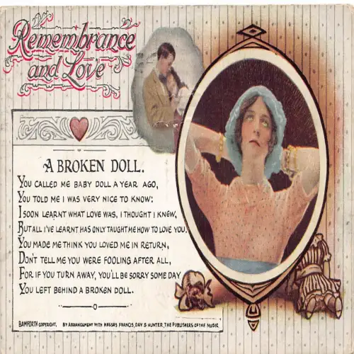 A724 Liedgruß 1920 Erinnerung und Liebespaar Vintage Postkarte