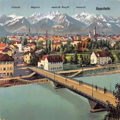 B136 Deutschland 1913 Rosenheim Gipfel Brücken Vintage Postkarte