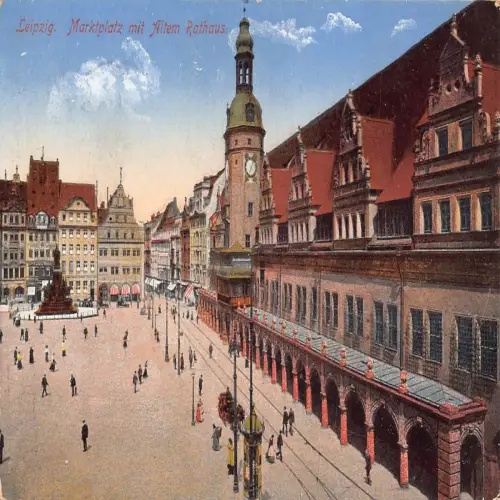 B136 Deutschland 1915 Leipziger Marktplatz Altes Rathaus 1. Weltkrieg Feldpostkarte