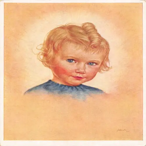 B134 Kunstportrait eines jungen blonden Jungen mit blauen Augen von Schad Vintage Postkarte