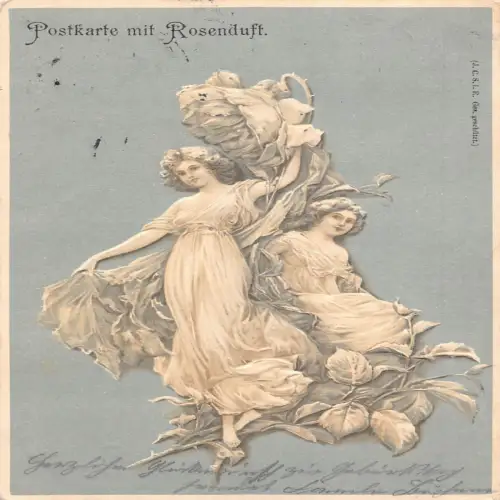 B133 Rosenduft 1901 Schönheiten Musen Feen Riesenrosen Prägepostkarte