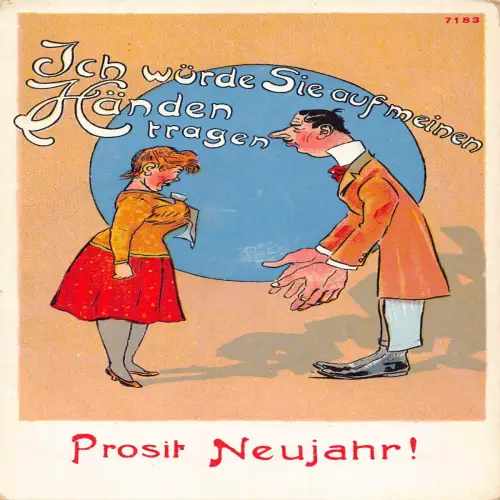B131 Neujahrsgrüße Comic Humor Karikatur Paar große Nase Hände Postkarte
