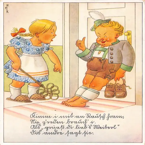 B134 Comic Humor 1938 Deutsches Paar Streit Vintage Postkarte