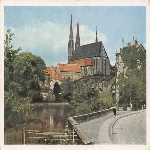 B134 Deutschland Görlitz Prager Straße Peterskirche Kirche Vintage Postkarte