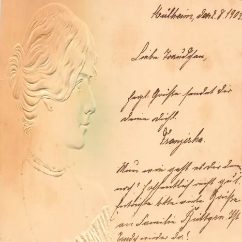 B133 Geprägte 1903 Schönheit aus Profil Hair in Bun Vintage Postkarte