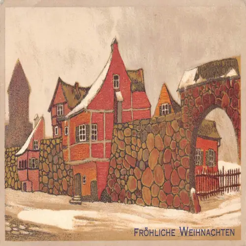 B135 Weihnachtsgrüße 1916 Steinmauern Stadt im Schnee 1. Weltkrieg Feld Postkarte