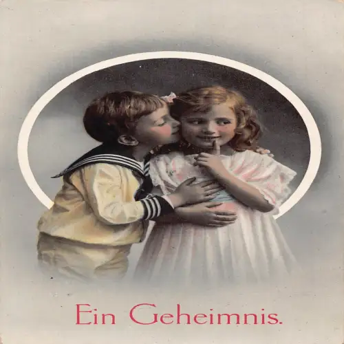 B135 Ein geheimer Junge flüstert im Mädchenjahr Liebe Romantik Vintage Postkarte