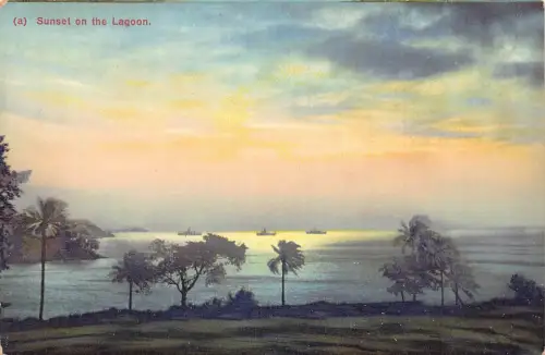 L478 Nigeria Lagos Sonnenuntergang auf der Lagune Schiffe Vintage Postkarte