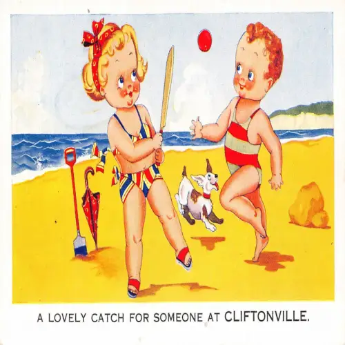 A724 Urlaub schöner Fang in Cliftonville Kinder Hund Strand Ball Postkarte