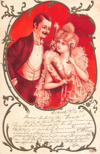 B132 Jugendstil 1901 Paar Liebhaber Sektgläser Vintage Postkarte