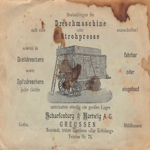 B134 Dreschmaschinenpresse 1924 Werbung Scharfenberg&Hartwig AG Postkarte