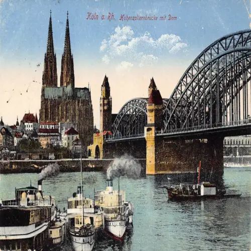 B136 Deutschland 1916 Köln Kölner Brücke Domdampfer 1. Weltkrieg Feldpostkarte